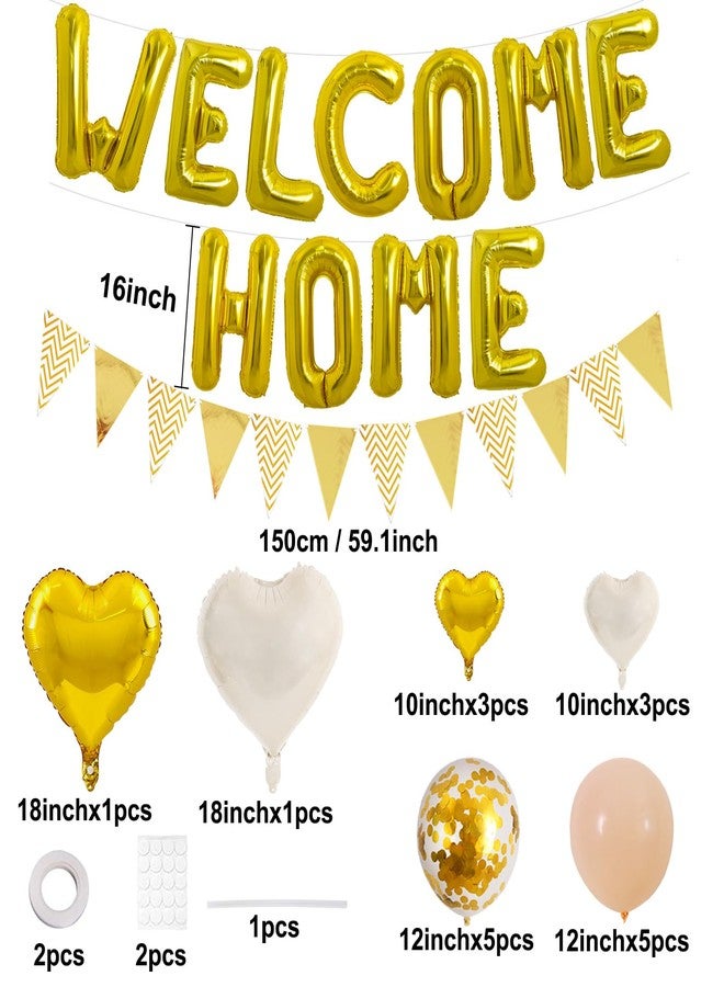 TONIFUL Welcome Home Decorations,16 Inch Gold Welcome Home Foil Balloon Banner Gold Cream White Balloons Pennant Flag Bunting for Homecoming Party House Warming Party Family Gathering Supplies - Image 2